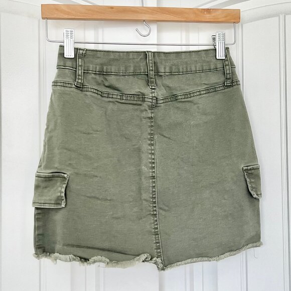 SO Juniors Olive Army Green High-Waist Cargo Pocket Frayed Hem Mini Skirt - Sz 1 - Picture 4 of 6